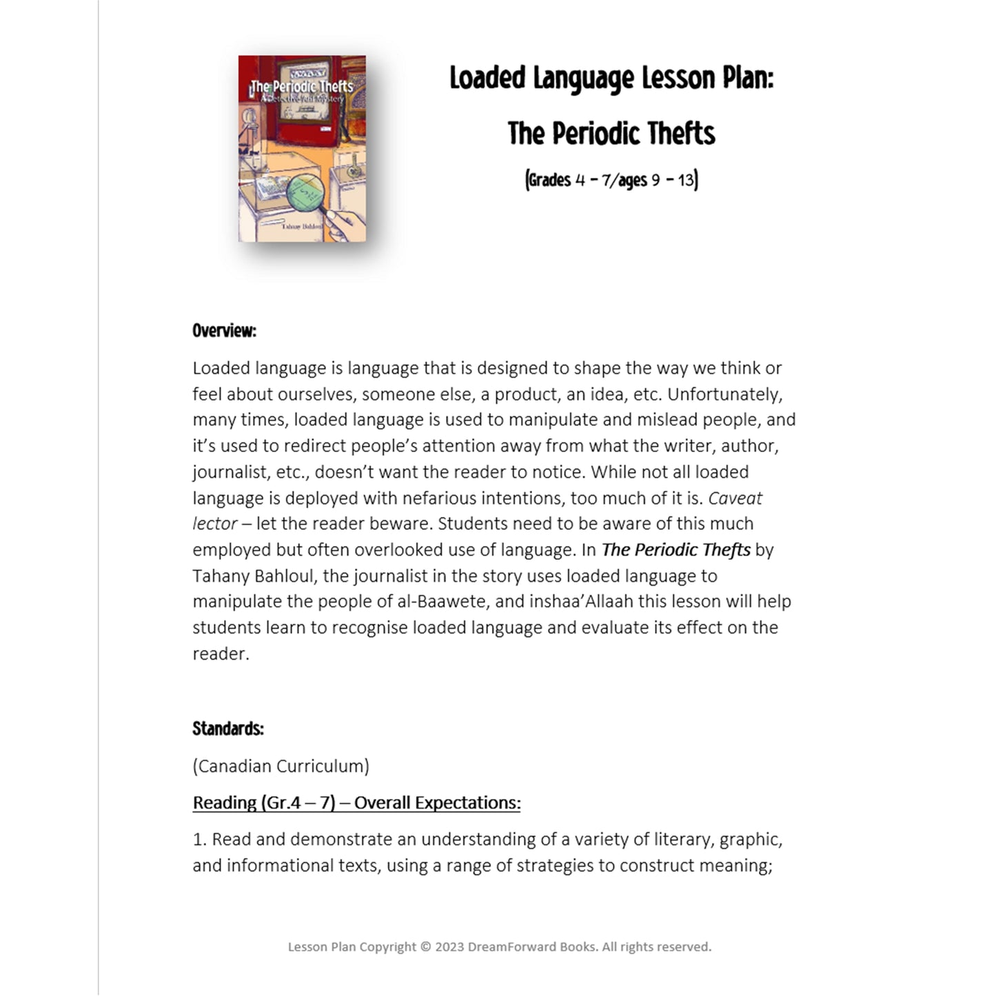 LESSON PLAN: Periodic Thefts - Loaded Language